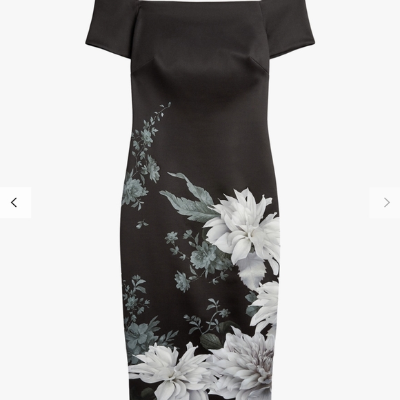 Ted Baker Peaony Floral Print Bardot Dress, Black - Picture 4 of 16